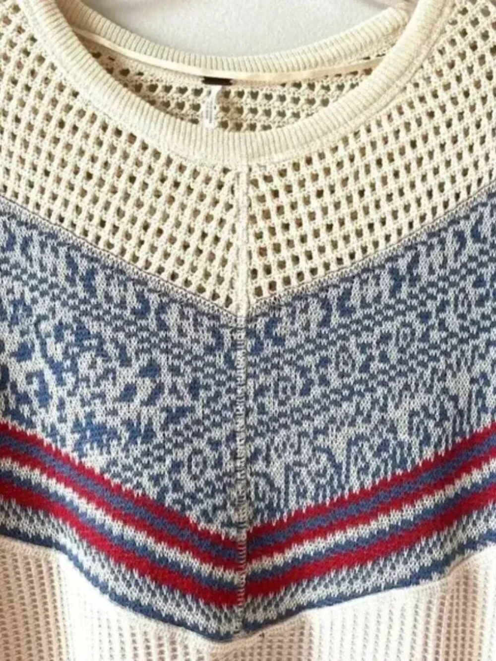Free People Geo Party Waffle Open Knit Pullover Oversized Sweater SP
